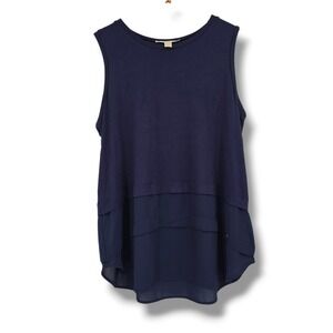 Michael Kors Navy Blue Layered Tiered Sleeveless Knit Top Chiffon Hem Size Large